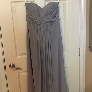 Long Strapless Chiffon Dress with Pleated Bodice