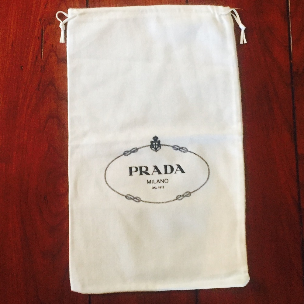 Prada dust bag 8.5" wide by 13.5" height.