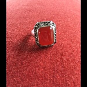 Sterling Silver and Red stone Ladies ring