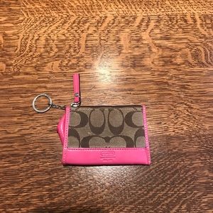 Coach key pouch wallet with hot pink leather