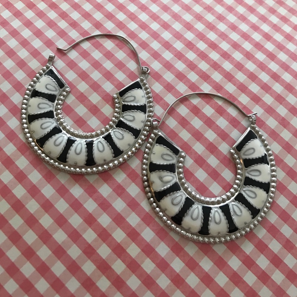 Black and White Silver Earrings