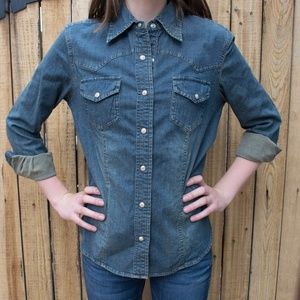 Mimi Maternity Marble Button Denim Top