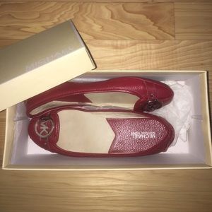 Michael Kors Red Leather Fulton Moc Flats