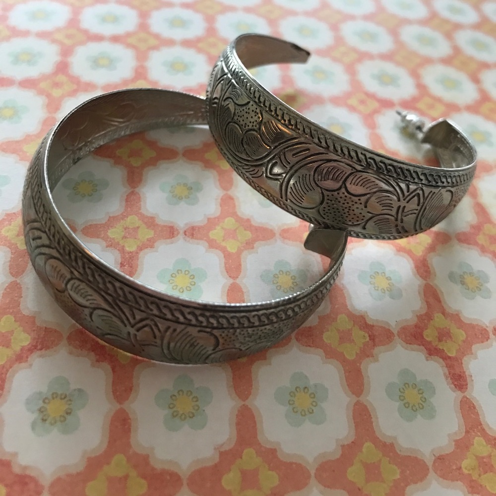 Silver Floral Boho Door Knocker Earrings