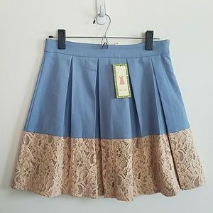 Anthropologie Blue and Peach Lace Skirt