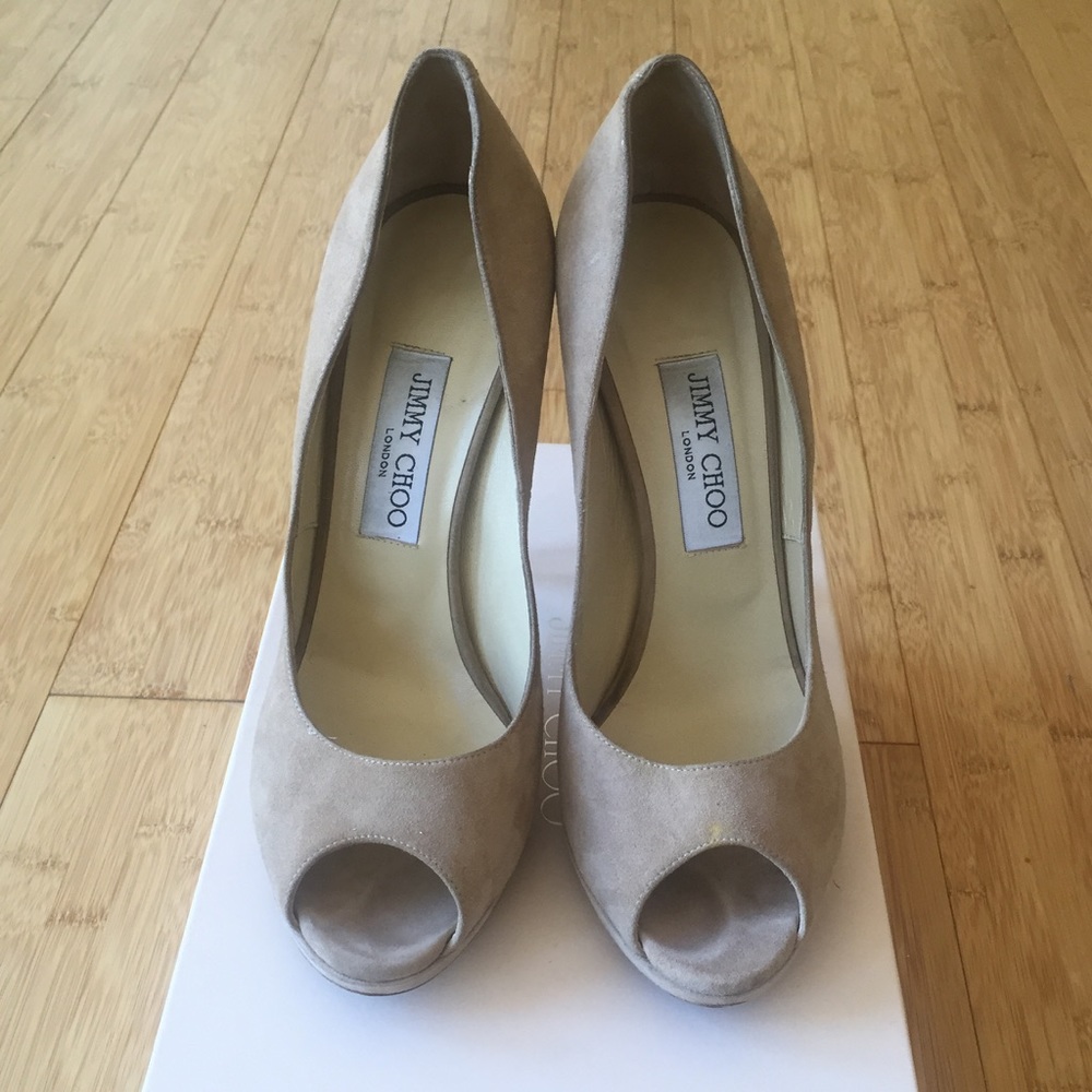Jimmy Choo "Quiet" Suede Peep-Toe Pump