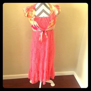 Peach Lace Maxi with Sheer Wrap