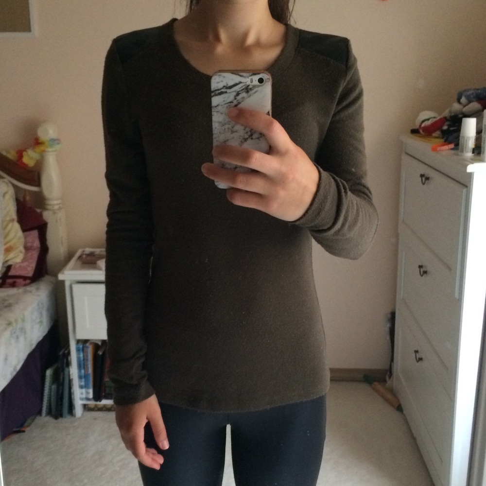 Olive sweater with leather