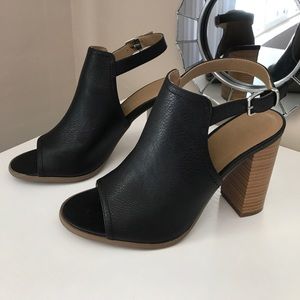 Black open back chunky heels