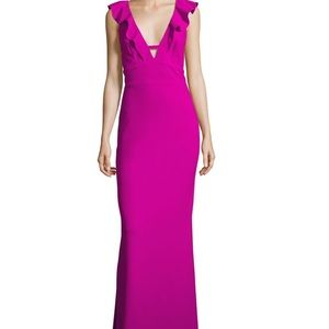 ABS ruffle v neck gown