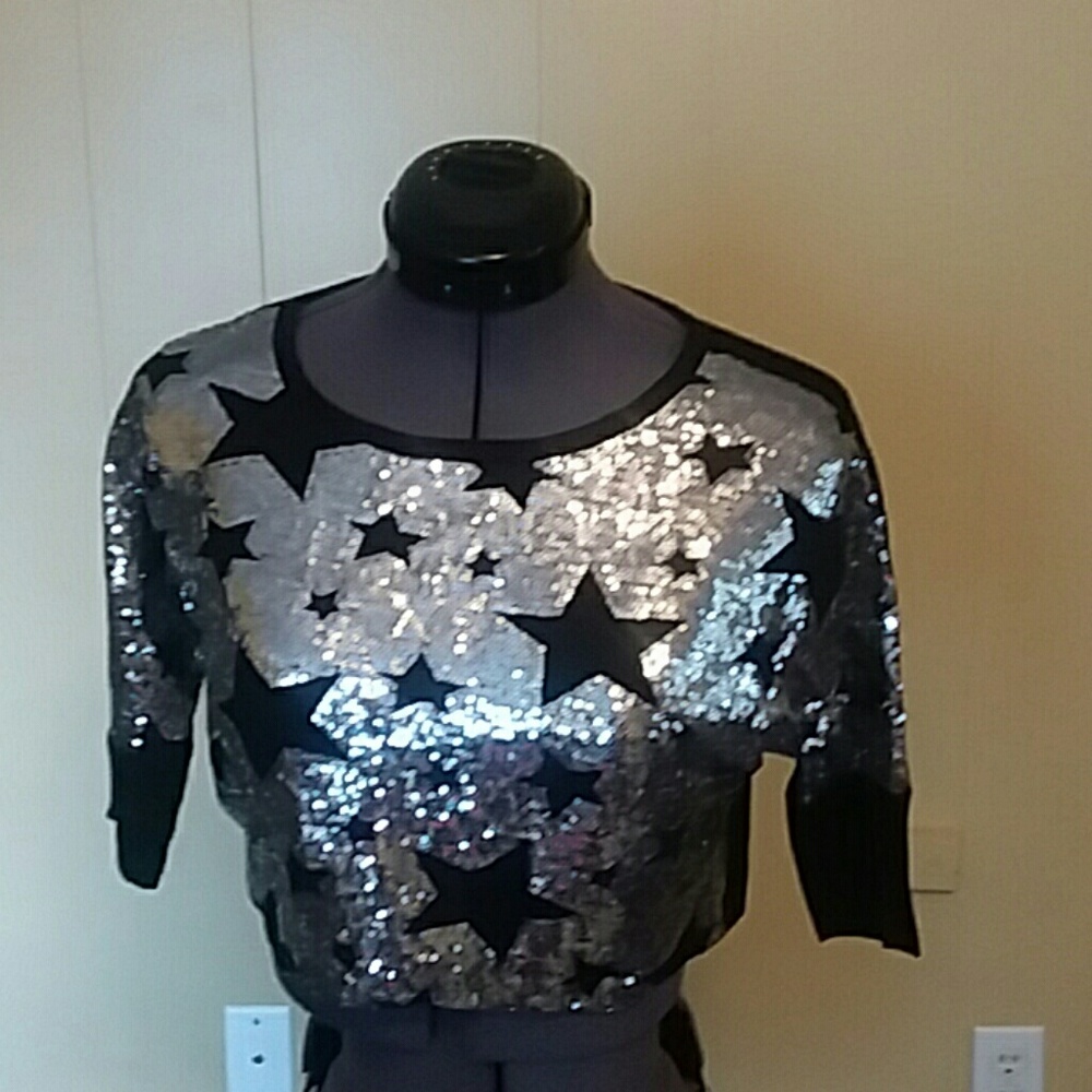 BEAUTEES sequined-front crop top