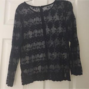 Long sleeve embroidered mesh blouse