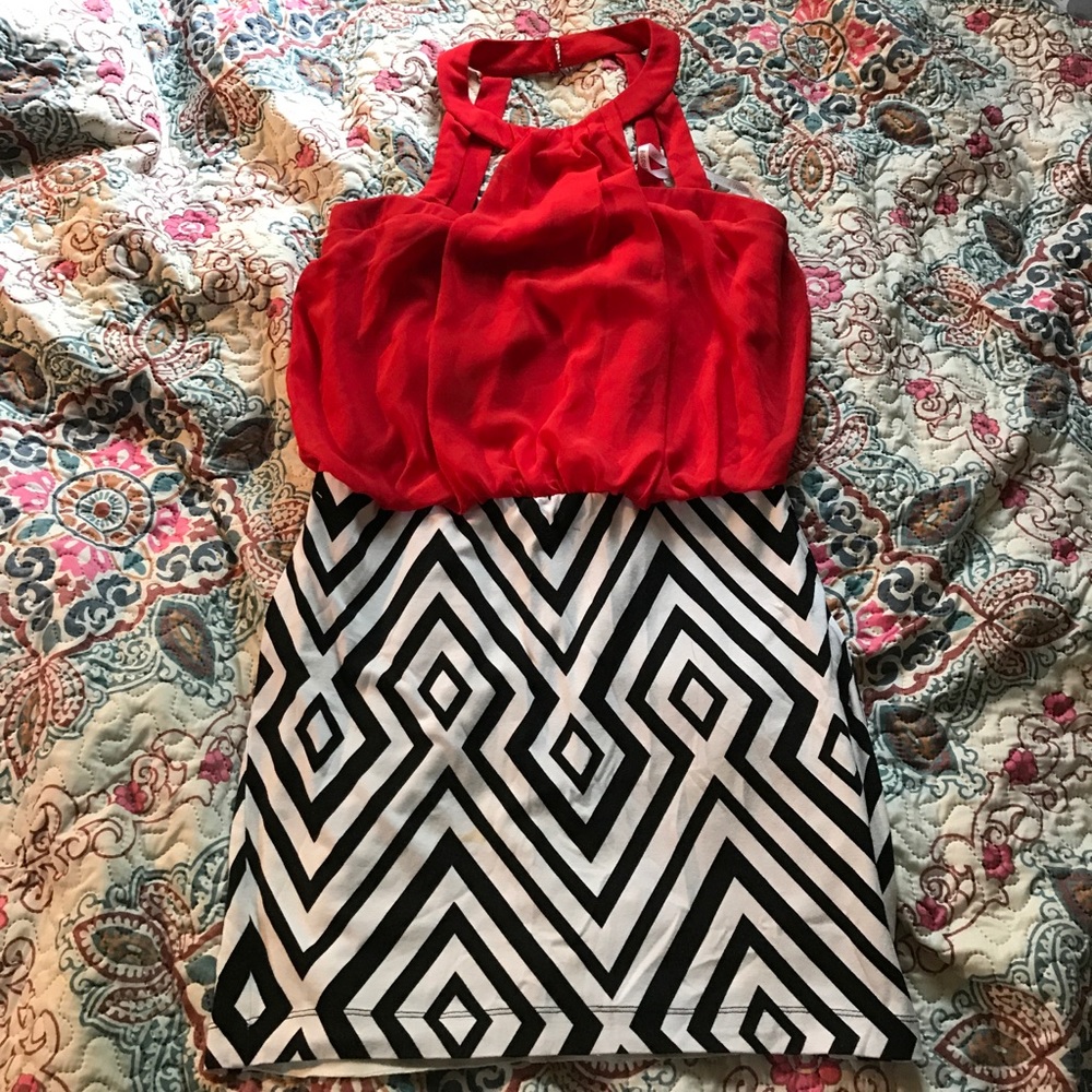 Beautiful Red and Chevron Dress