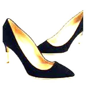 J Crew Black Suede Everly Pumps with Gold Details
