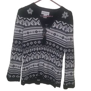Bloomingdale's Black & White Sequin Flower Sweater