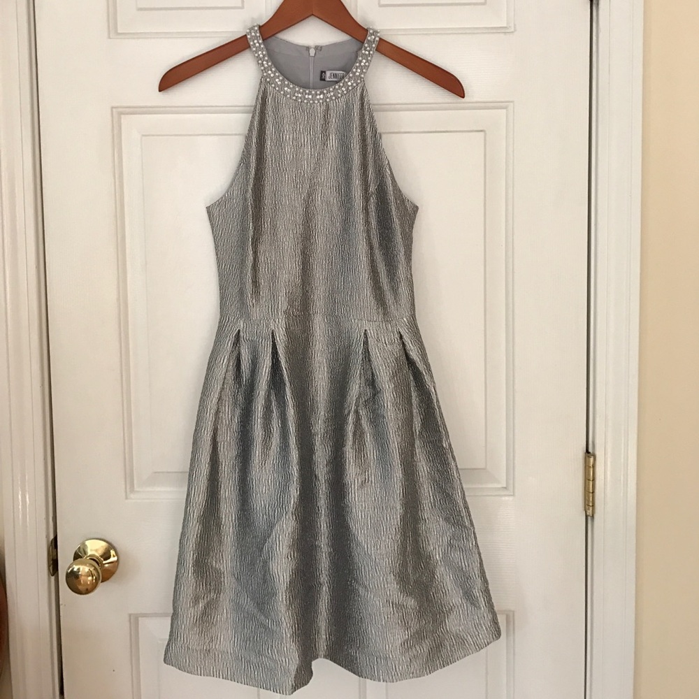 J Lopez Silver Halter Neck Dress