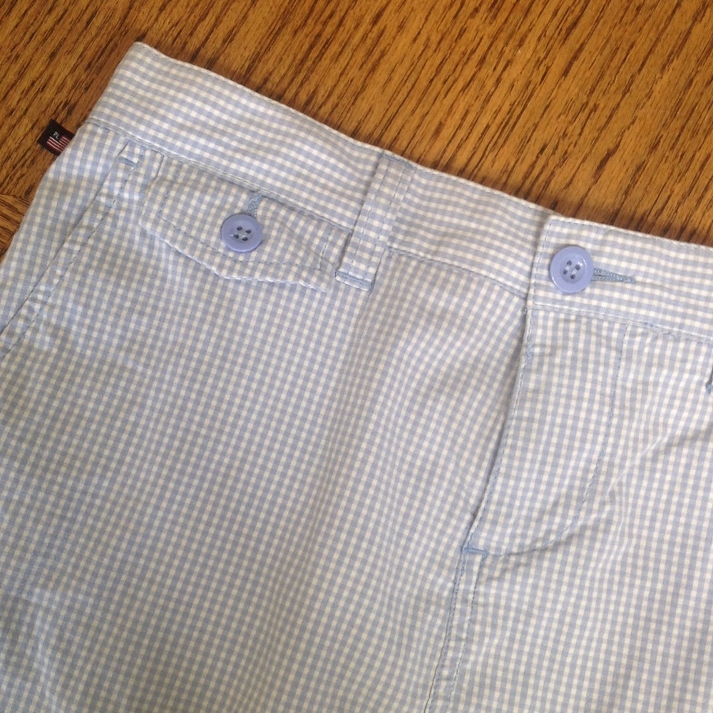 Blue gingham button mini skirt