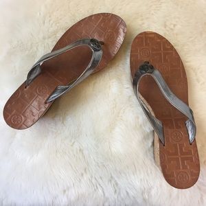 Silver Tory Burch Wedge Sandals