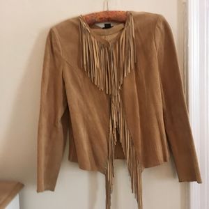 Leather chamoise fringe jacket