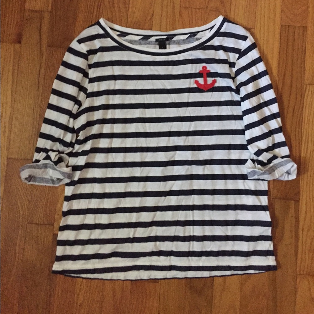 J. Crew navy and white stripe shirt