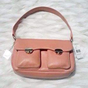 Nine West Leather Blush Pink Purse Handbag Polished Chrome Buckles Mini Wallet