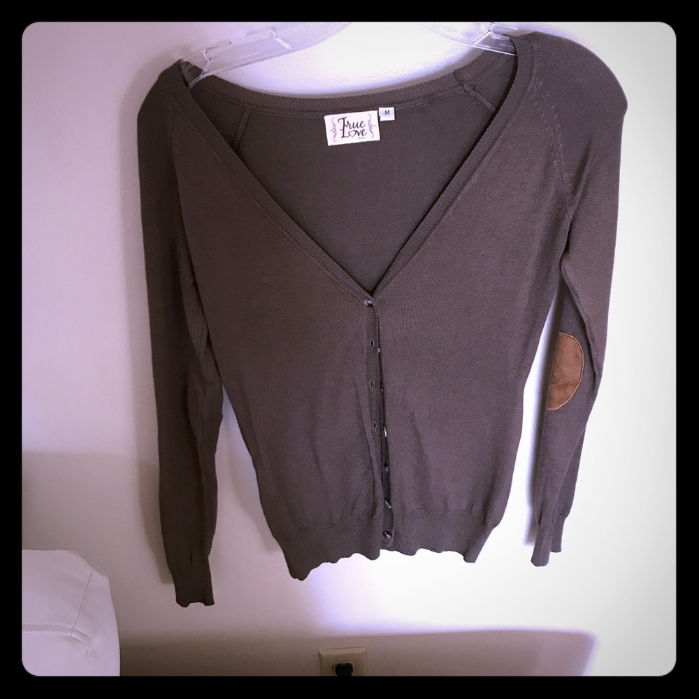 Taupe cardigan sweater with elbow pads