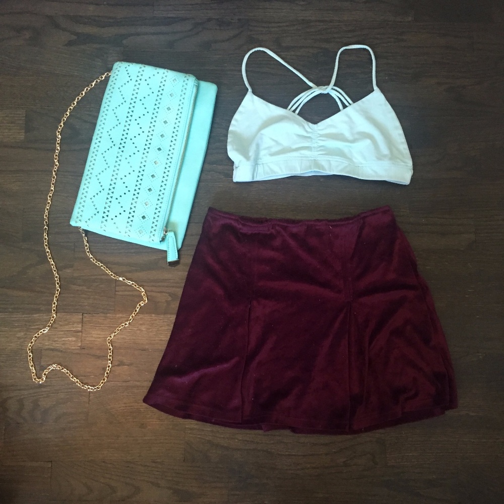 Pleated Wine Velvet Mini Skirt