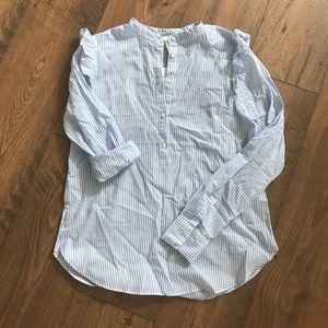 H&M White/Light Blue stripe long sleeve blouse