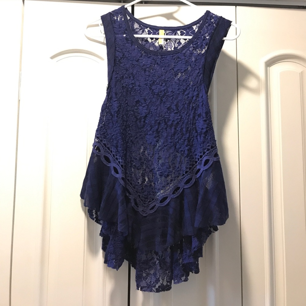 NWOT Free People Blue Lace Tank with open back