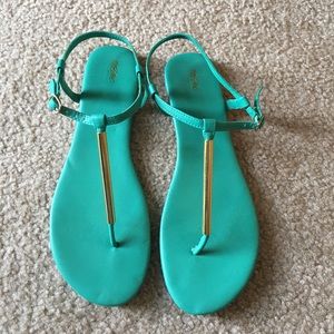 Teal and gold sandals