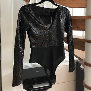 Black sequin long sleeved bodysuit
