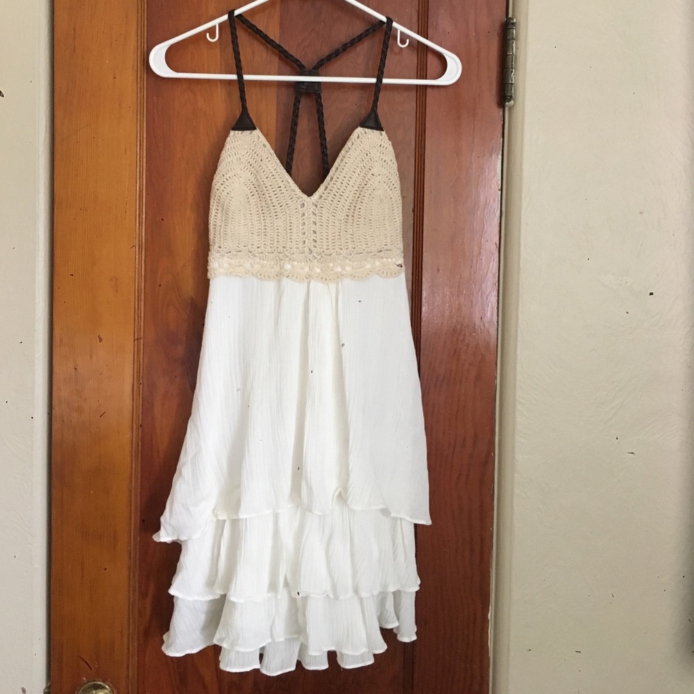 Crochet top, layered dress