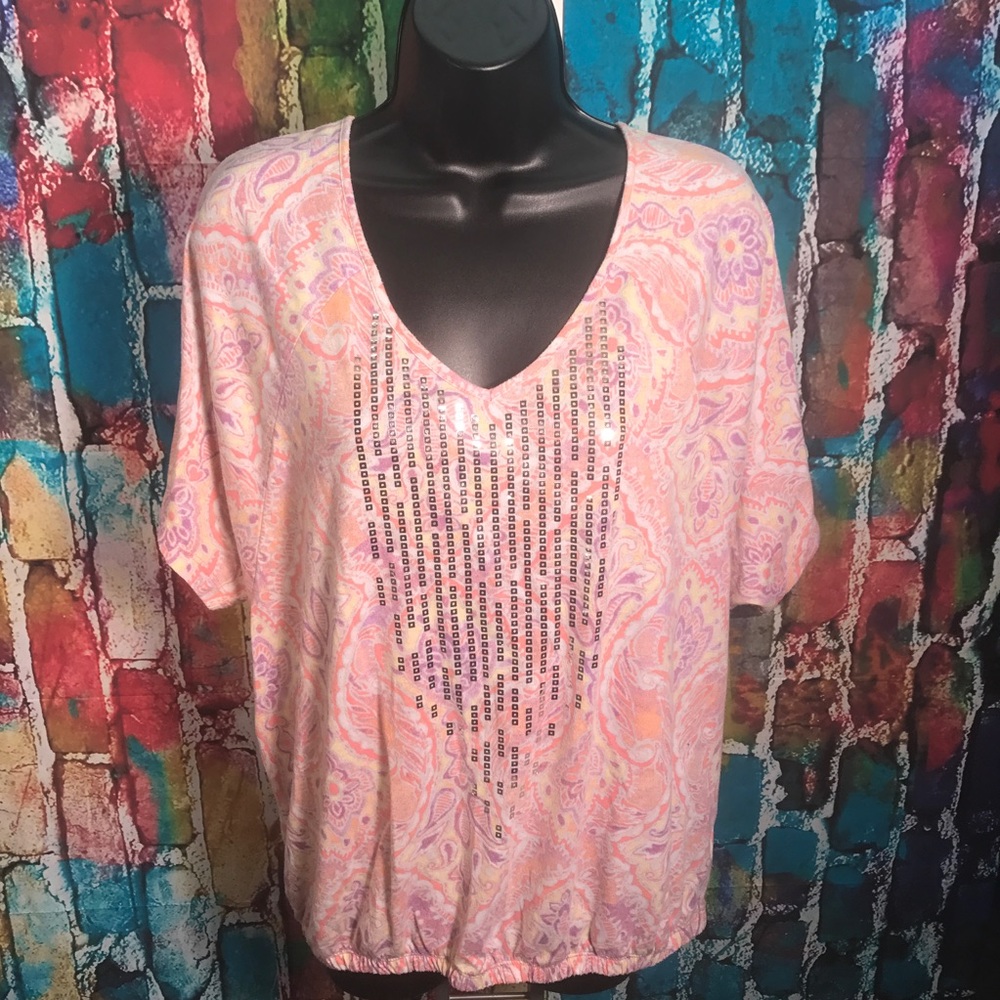 Gloria Vanderbilt large sequin blouse