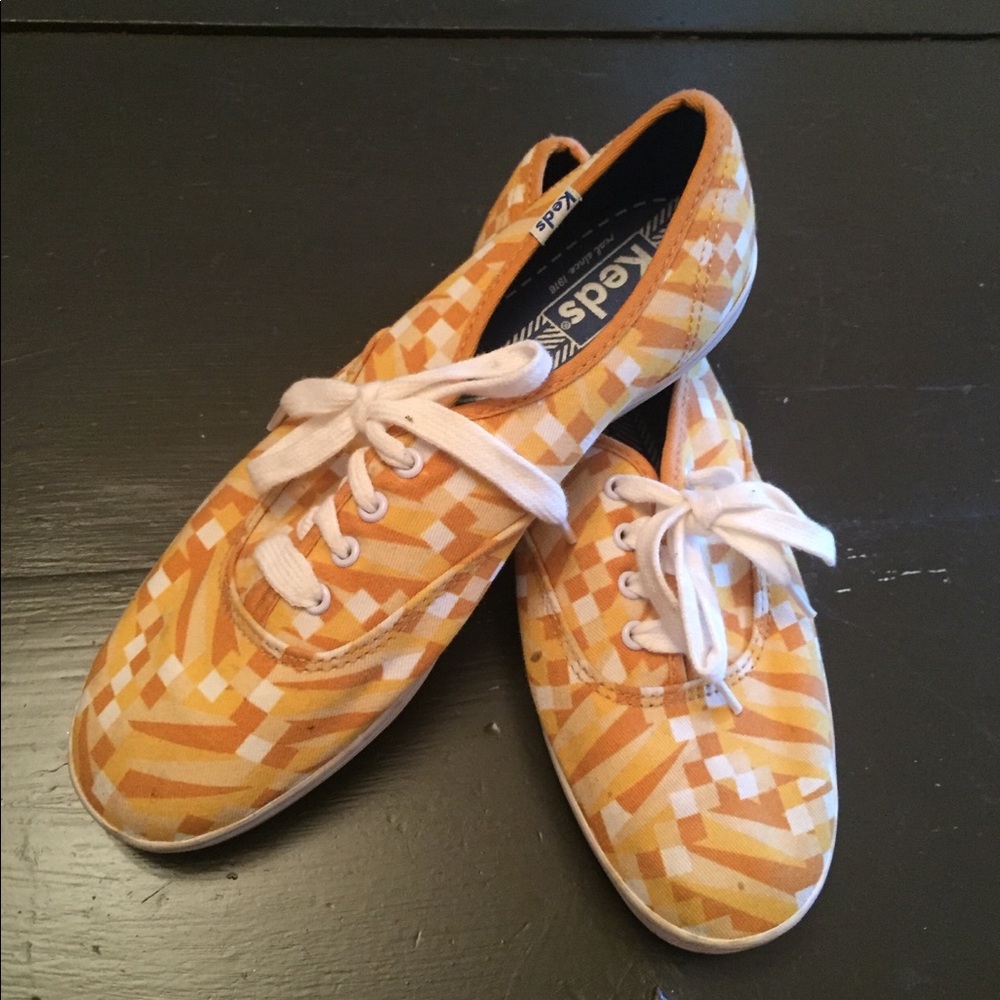 Orange and White Geometric Kaleidoscope Keds