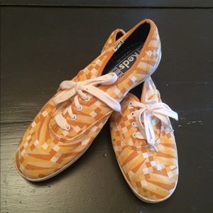 Orange and White Geometric Kaleidoscope Keds