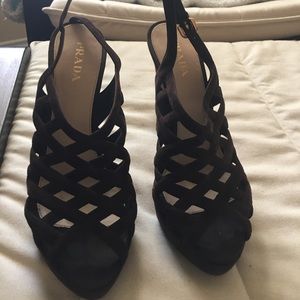 Prada. Brown suede heels. Size 9.5.