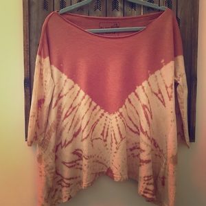 FREE PEOPLE. Orange tie-dye quarter sleeve shirt