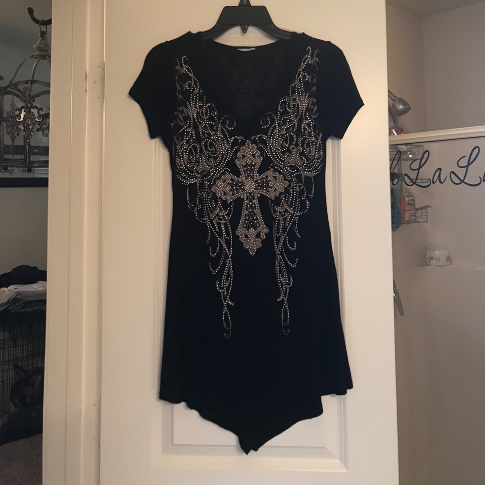 Long black western shirt with embellishment