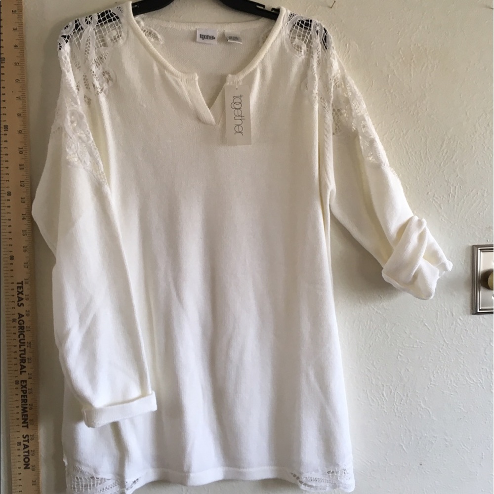 NWT white crochet lightweight top sweater cotton