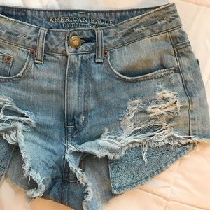Distressed high waisted jean shorts
