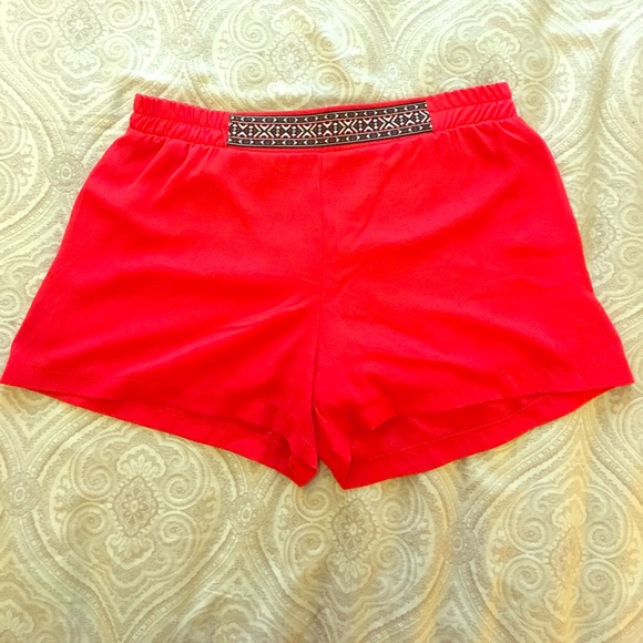 Blush Red "Silk" Shorts with Fun Pattern - Picture 1 of 4