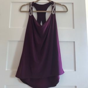 Plum date night top, delicate pearl/silver motif