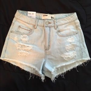 light wash distressed high rise festival shorts
