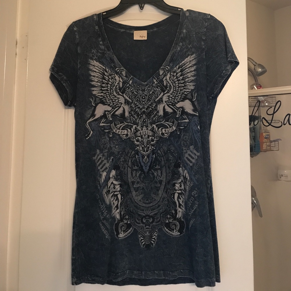 Blue fitted T with embellishment