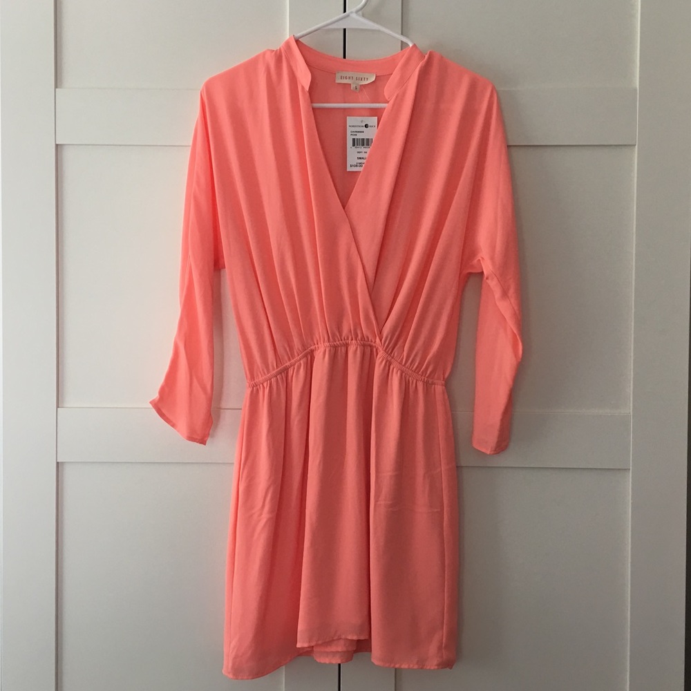 Eight Sixty peach wrap front cocktail dress Sz S