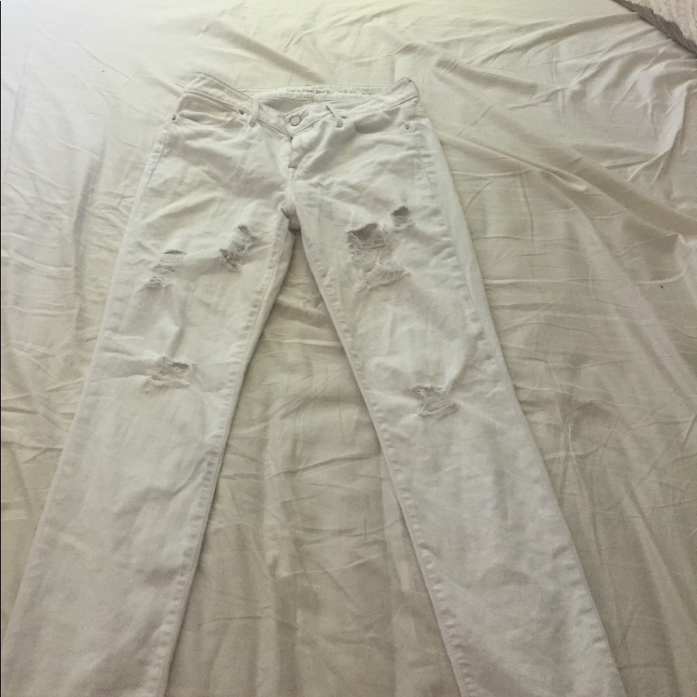 Calvin Klein white ripped skinny jeans