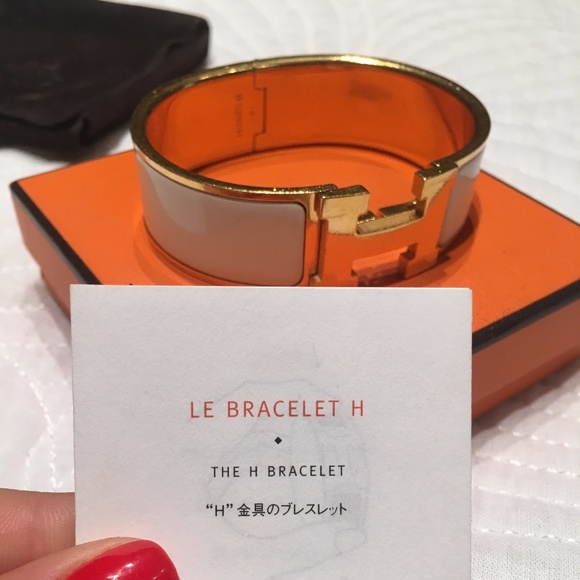 Hermes Jewelry - Hermes Paris Wide "H" Bracelet - White Gold Plated