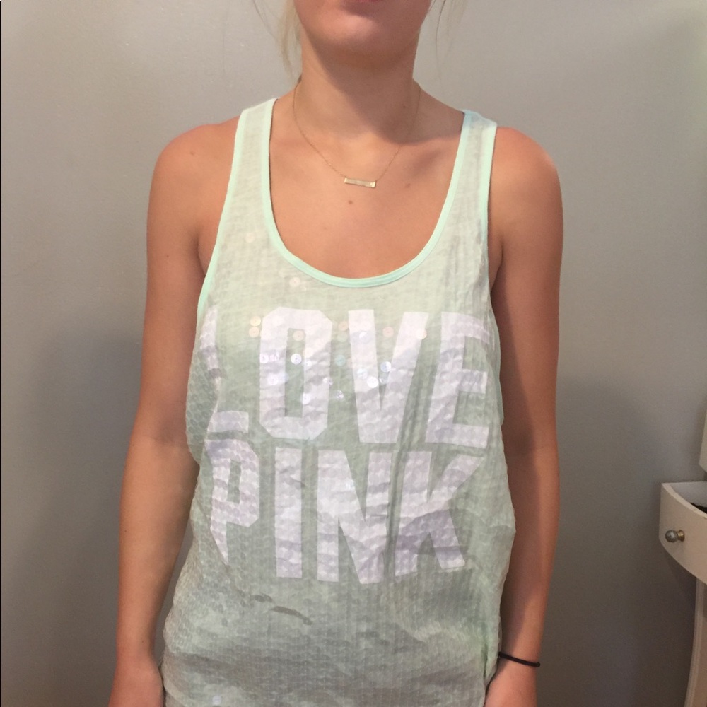 Mint Green Sequined Tank by Pink