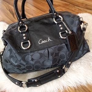 Coach Ashley Signature Black Satin Handbag Purse