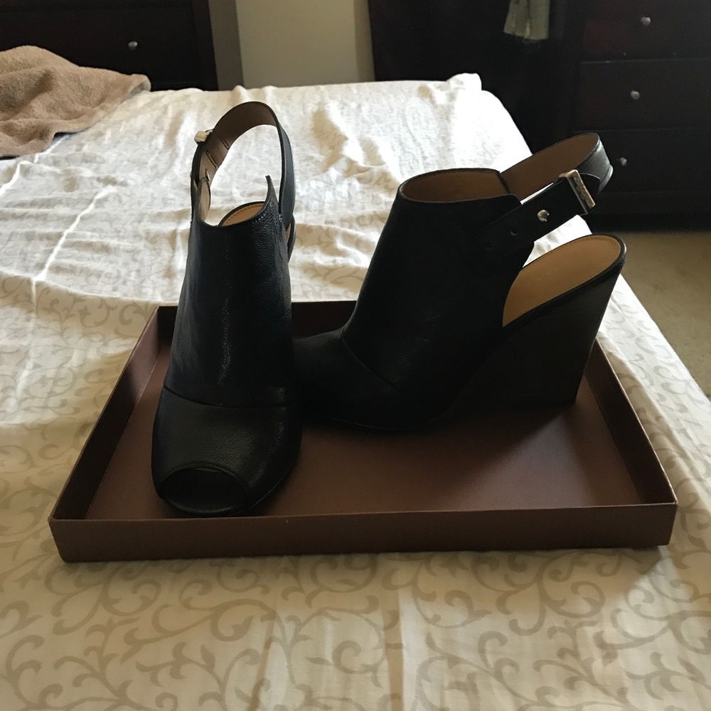 Coach black bootie wedges